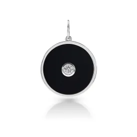 14KT White Gold Onyx Diamond Round Bezel Charm