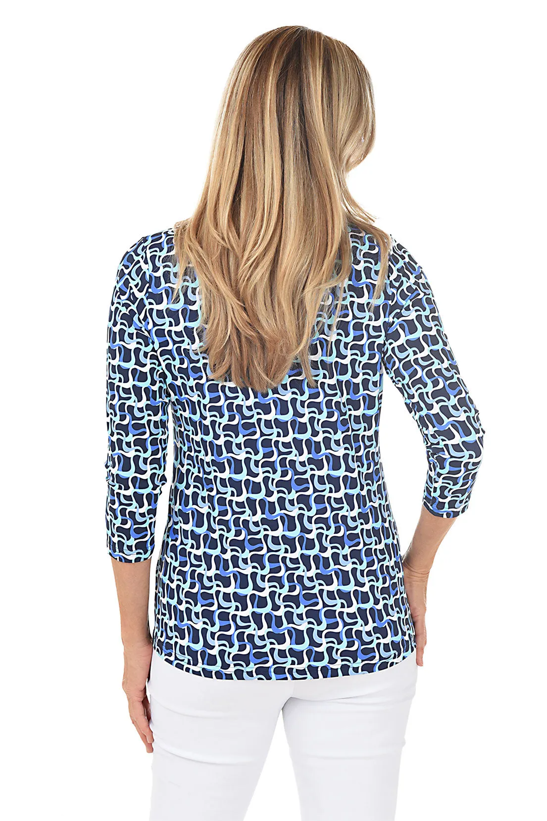 Blue Waves Ruffle Neck UPF50  Top