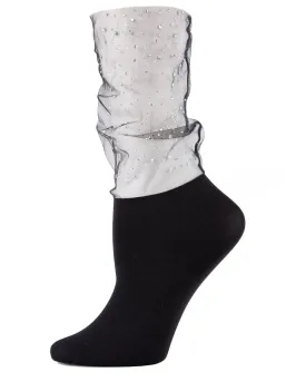 Glitz & Glam Rhinestone Sheer See-Through Slouch Crew Socks