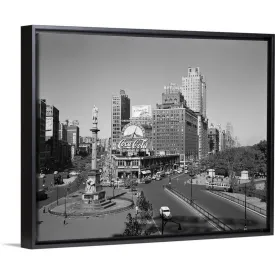 "1950's Columbus Circle Looking North Manhattan New York City USA" Black Float Frame Canvas Art